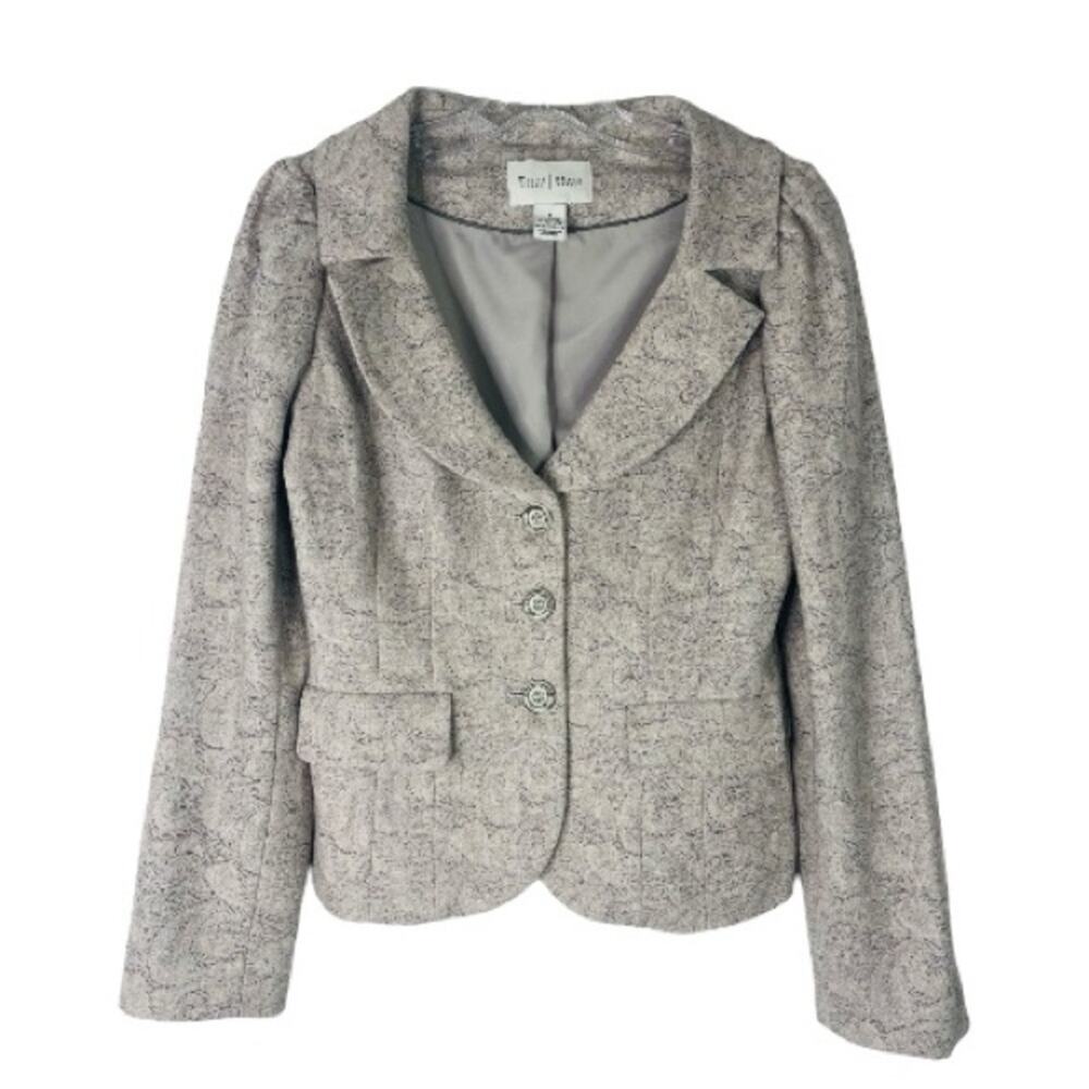 WHBM grey black wool paisley button preppy cottagecore office blazer 4